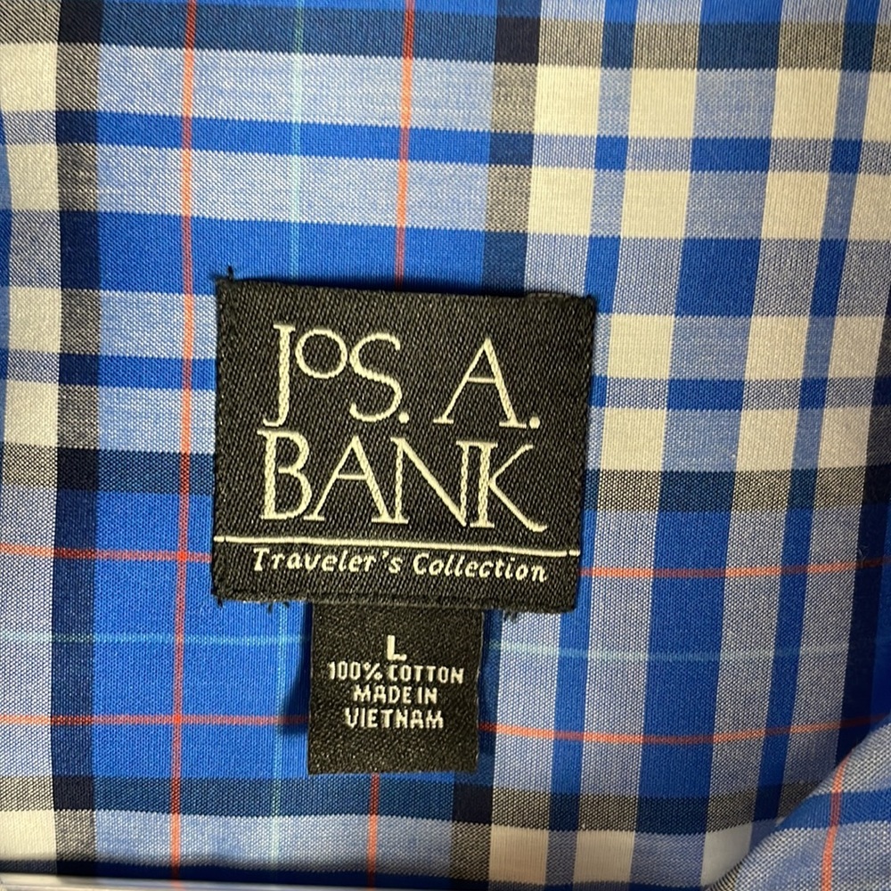 Jos. A. Bank > Blue Plaid Button Down Shirt Large - Picture 3 of 7